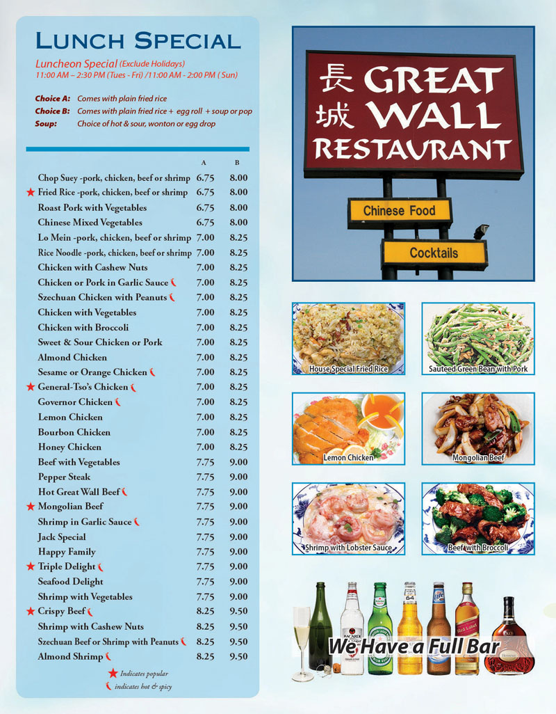 Great China Restaurant Menu